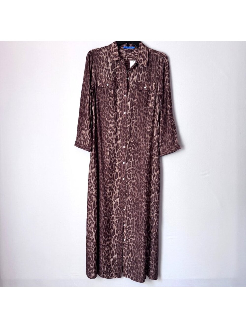 J. McLaughlin Brown Leopard Print Maxi Shirt Dress